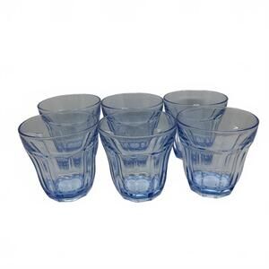 Set of four six short paneled Pasabahce tempered glass tumblers. [COPY]